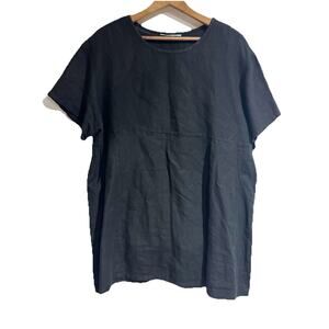 Bryn Walker Women Small Black Linen Oversized Langenlook Blouse Pockets
